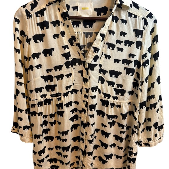 Maeve by Anthropologie Woodland Walk Black and Cream 3/4 Sleeve Blouse - Picture 3 of 10